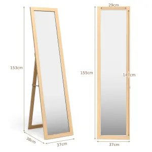 Costway Full-length Wood Frame Mirror Freestanding/Wall Mounted Mirror for Cloakroom