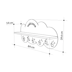 Decortie Cloudy Wall-Mounted Metal Hanger Oak Shelf with 6 Metal Hooks Welcome Cloud Shape Functional Storage Hanger Entryway