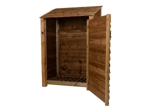 Wooden log store with door W-119cm, H-180cm, D-88cm - brown finish