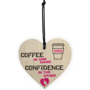 Red Ocean Coffee and Confidence Motivational Real Wood Shabby Chic Heart