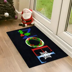 JVL Festive Christmas Machine Washable Indoor Doormat, 40x57cm, Noel, Black