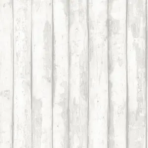 Galerie Homestyle White Grey Log Cabin Smooth Wallpaper