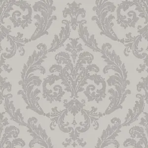 Galerie Palazzo Grey Silk Damask Embossed Wallpaper