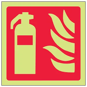 Fire Extinguisher Logo Safety Sign - Glow in the Dark - 100x100mm (x3)