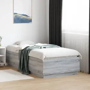 Berkfield Bed Frame with LED without Mattress Grey Sonoma 75x190 cm Small Single