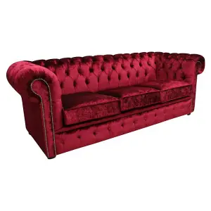 Chesterfield 3 Seater Boutique Wine Velvet Sofa Settee Bespoke In Classic Style