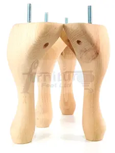 QUEEN ANNE WOODEN LEGS 250mm HIGH SET OF 4 RAW WOOD REPLACEMENT FURNITURE FEET  M10