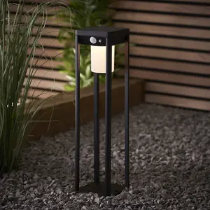 400mm Solar Powered Outdoor Bollard Post Light - Textured Black & White Diffuser