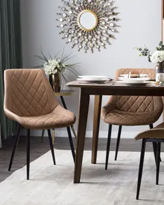 Set of 2 Dining Chairs MARIBEL Faux Leather Golden Brown