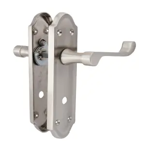 Ashford Door Handle Bathroom Lock Scroll Lever - Satin