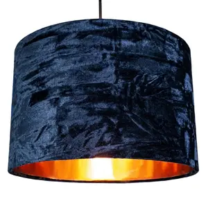 Modern Crushed Velvet Lamp Shade with Shiny Paper Inner Midnight Blue / 20cm H x 30cm W x 30cm D