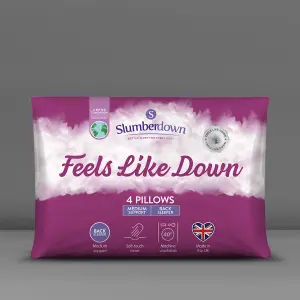 Slumberdown Feels Like Down Pillows 4 Pack Medium Support Back Sleeper Pillows for Back Pain Relief Hypoallergenic 48x74cm