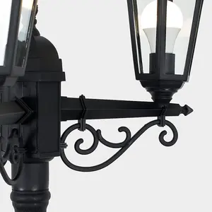 CGC Black Outdoor Three Head Tall Post Lantern Traditional Vintage Triple Light Garden IP44 Weatherproof 3 x E27 Standard Screw