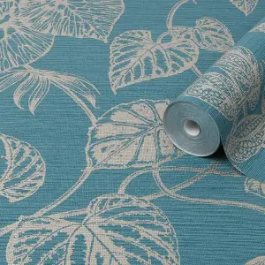 Boutique Betel Teal Metallic effect Textured Wallpaper Sample