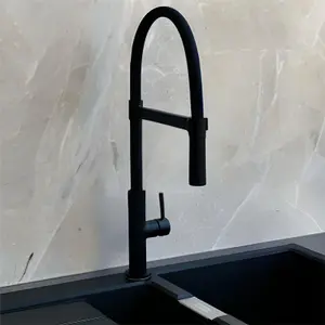 Liquida W24MB S shape Swan Neck 360 Degree Swivel Matt Black Kitchen Tap