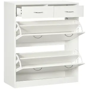 HOMCOM Slim Shoe Cabinet with 2 Flip Drawers for 12 Pairs of Shoes White