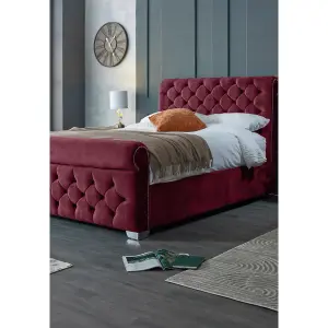 Veneta Plush Velvet Maroon Bed Frame