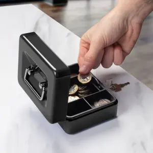 Hardys Metal Cash Box Money Bank Deposit Steel Tin Security Safe Petty Key Lockable - 4" Black