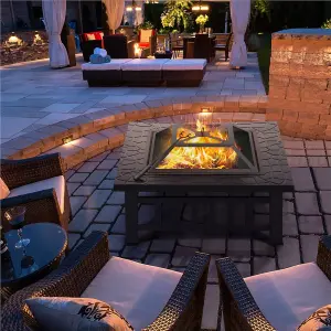 Yaheetech Outdoor Square Fire Pit with Cover and Poker