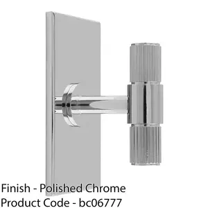 Reeded T Bar Cabinet Door Knob & Matching Backplate - Polished Chrome 76 x 40mm