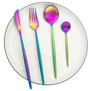 Canora Grey Szeto 4 Piece Stainless Steel Cutlery Set , Service for 1 Blue/Purple/Green