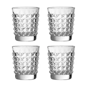 Interiors by Premier Set of 4 Pyramid Clear Glass Tumblers, Embossed Glass Tumblers Set, Stylish and Durable Clear Glassware set