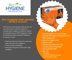 Pro Orange Diamond Grip Nitrile Gloves (100) X Large