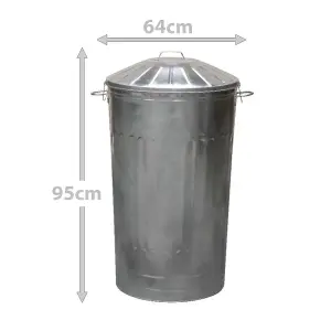 simpa 180L XXL Strong Tough Galvanised Metal Bin & Locking Lid 95cm (H) x 64cm (W) x 52cm (Dia)