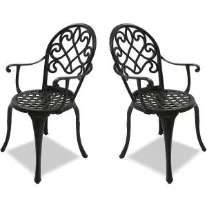 Centurion Supports Prego 2-Large Garden and Patio Bistro Chairs with Armrests in Cast Aluminium Black