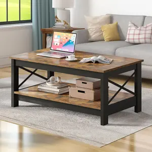 O'Kean 4 Legs Coffee Table with Storage Black / Vintage Brown