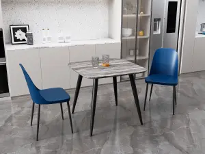 Core Products Aspen Grey Oak Effect 80cm Square Dining Table with 2 Blue Plastic Duo Design Chairs