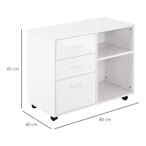 HOMCOM Freestanding Storage Cabinet w/ 3 Drawers 2 Shelves 4 Wheels Office White