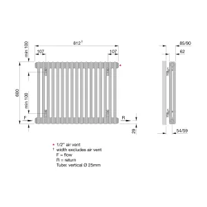 Acova Raw metal 2 Column Radiator, (W)812mm x (H)600mm