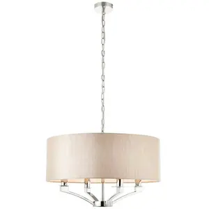 Ceiling Pendant Light Polished Nickel Plate & Beige Fabric 4 x 40W E14