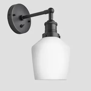 Industville Brooklyn Opal Glass Schoolhouse Wall Light, 5.5 Inch, White, Pewter Holder