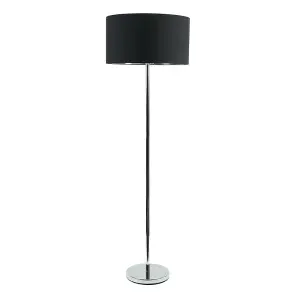 ValueLights Charles Chrome Stem Floor Lamp with Black with Chrome Inner Lamp Shade and LED Bulb