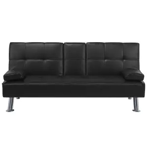 Sofa Bed ROXEN Black Faux Leather