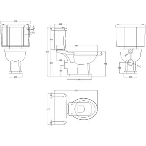 UK Homeliving Avalon Classic Close coupled Toilet Pan, Cistern, Cistern Kit - no seat