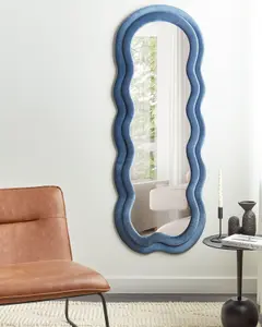 Beliani Retro Wall Mirror LACS Velvet Blue