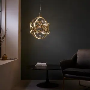 Luminosa Muni Single Pendant Ceiling Lamp, Gold Effect Plate With, Gold Glass