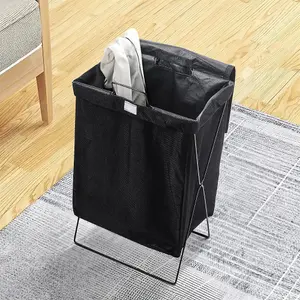 Black Folding Fabric Laundry Hamper Basket Clothes Storage with Lid and Handle