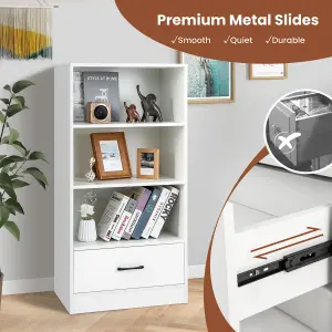 Costway 4-tier Storage Shelf Wood Bookcase Floor Standing Display Shelf w/ Drawer