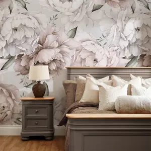 Vintage Peony Mural In Blush (450cm x 240cm)