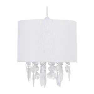 First Choice Lighting Set of 2 Fiji White Linen with Silver Fleck Detail Jewelled Pendant Shades