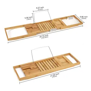 Woodluv Luxury Bamboo Extendable Bathtub Tray, Bath Bridge, Bath Caddy 70 x 22 x 4 cm