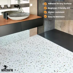 Vinyl Floor Tiles Self Adhesive - 30 Pack Covers 59.9 sqft (5.57 sqm) - Rectangle Tile Size (30.4 x 60.9cm) - Terrazzo Effect