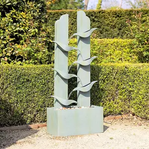 Primrose Elvas Tiered Cascading Zinc Water Feature With Lights 123cm