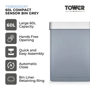 Tower Compact Sensor Bin, 60L Grey