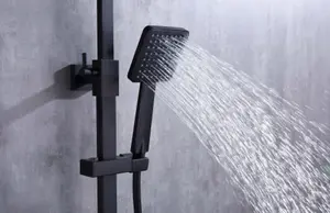 Matt Black Thermostatic Mixer Shower Set Square Black Twin Head Exposed Valve