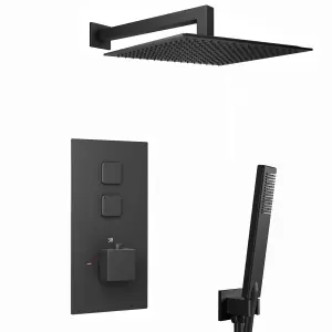 ENKI Milan Black Square Wall Mounted Thermostatic Shower & Handset Kit Slim